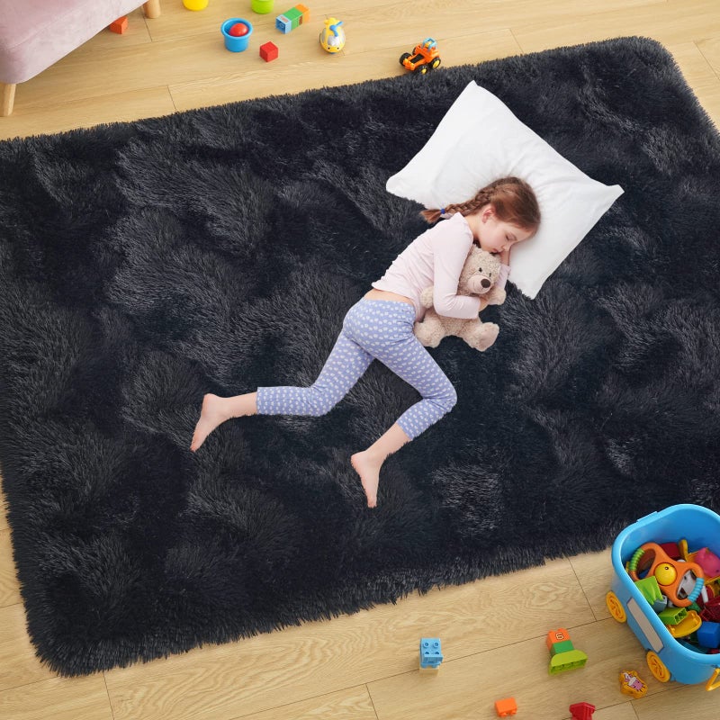 ST. BRIDGE Ultra Soft Black Rugs for Bedroom 4x6 Feet, Fluffy Shag Area Rugs for Living Room, Large Comfy Furry Rug for Boys Kids Baby Room Decor, Non Slip Nursery Rug Modern Indoor Fuzzy Floor Carpet - Image 1